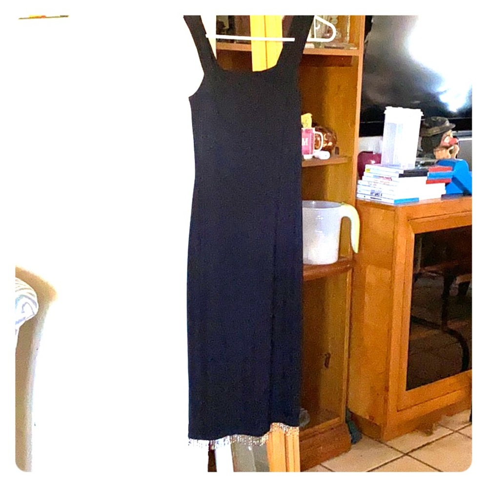 Black dress with multi colored beads on bottom